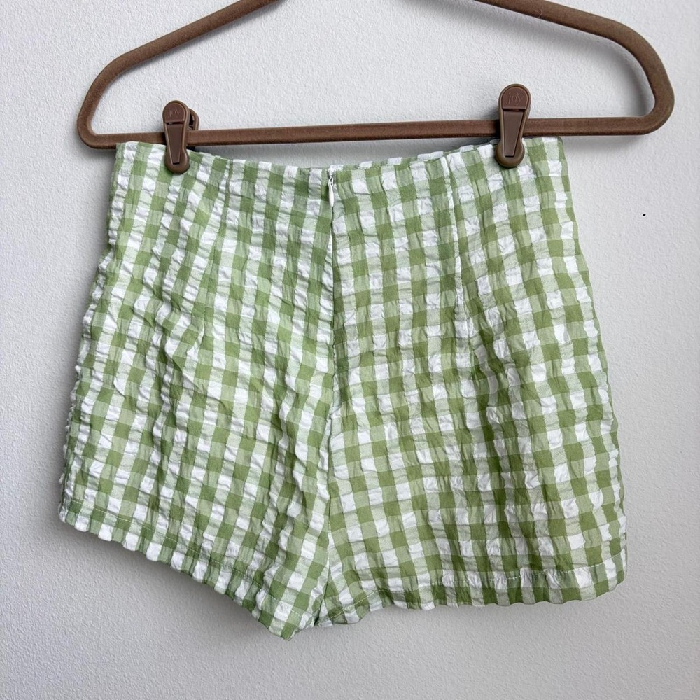 White and Green Gingham Shorts Small SHEIN